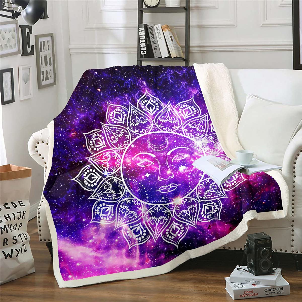 Galaxy Print Bohemian Sun Throw Blanket - Lightweight Super Soft Microfiber Flannel Blanket for Bed, Sofa, Office & Travel - Space Stars Design All-Season Cozy Blanket (30x40 Inches) - Perfect for Nursery, Bedroom Decor and Gift Giving