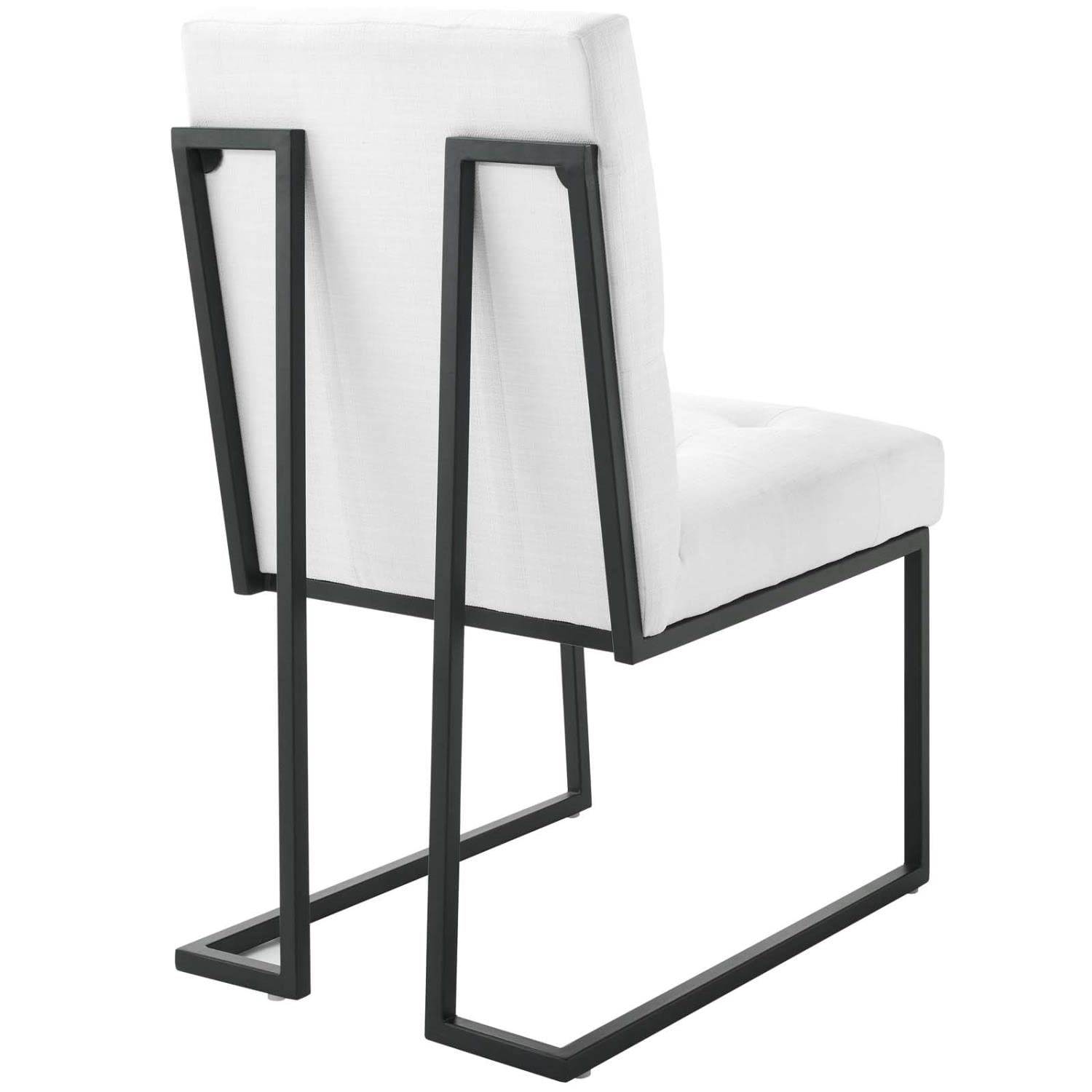 Modway Privy Stainless Steel Upholstered Fabric Dining Chairs - Set of 2, Black & White - Modern Kitchen & Dining Room Furniture for Home & Restaurant Use