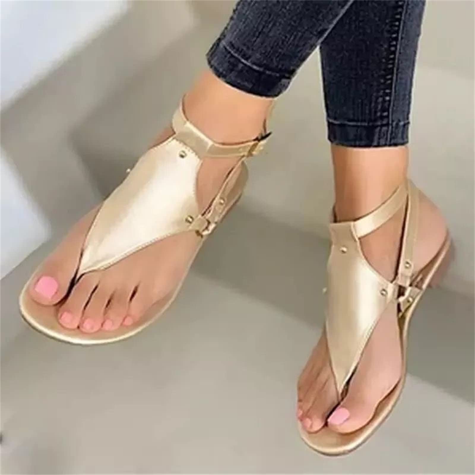 Women's Dressy Summer Sandals - Comfortable Strappy Flat Casual T-Strap Gladiator Sandals for Beach, Vacation & Everyday Wear