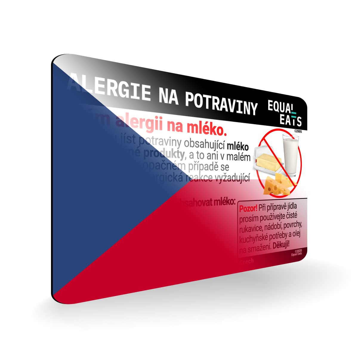 Dairy Allergy Translation Card for Czech Republic - Plastic Medical Alert Chef Card for Milk Allergies | Essential Travel Accessory for Safe Dining in Czech Restaurants & Cafes