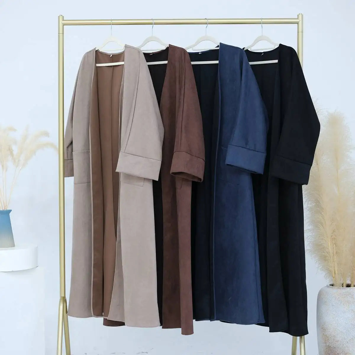 Soft Velvet Cardigan Open Abaya Coat for Women - Winter & Fall Fashion Outerwear - Perfect for Layering, Office Wear, and Special Occasions