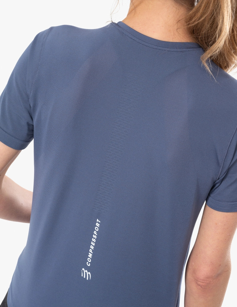 Compressport Women's Performance Short Sleeve Running Shirt - Moisture Wicking Athletic Top for Workouts & Training - Indigo Blue