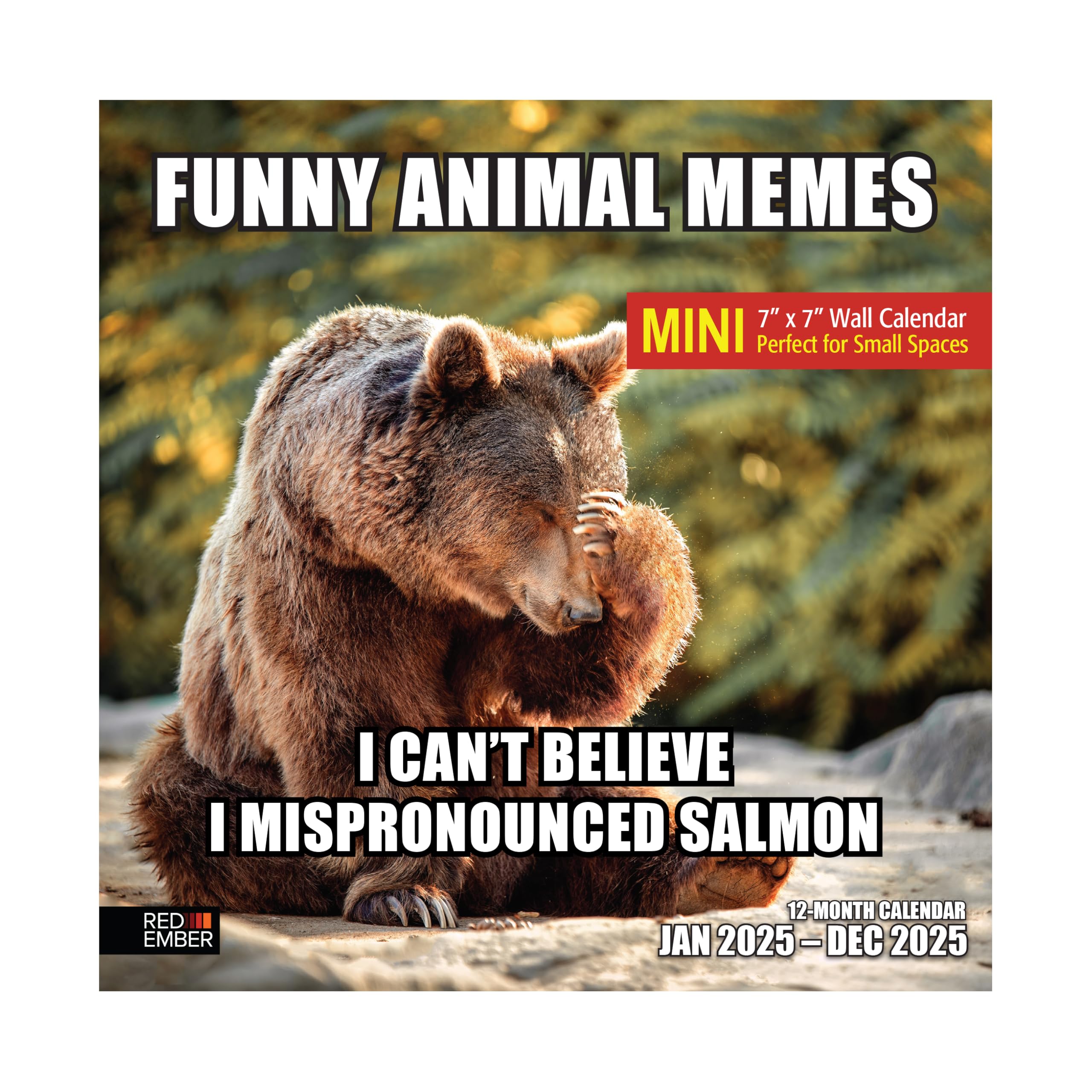 Funny Animal Memes Mini 2025 Wall Calendar - 12 Months, 7
