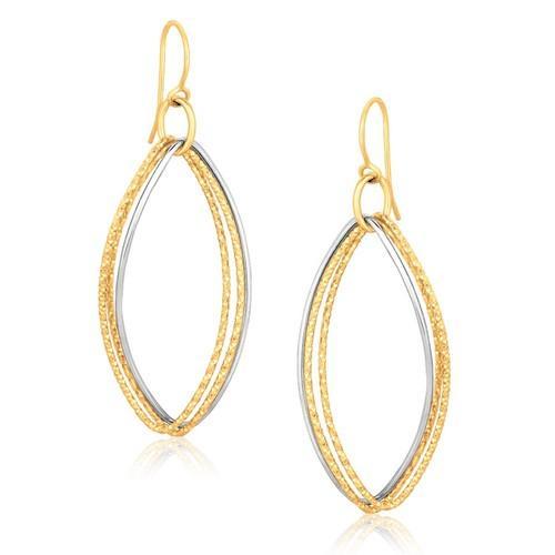 14K Two-Tone Gold Textured Triple Oval Drop Earrings for Women - Elegant Dangle Earrings for Party, Wedding & Everyday Wear