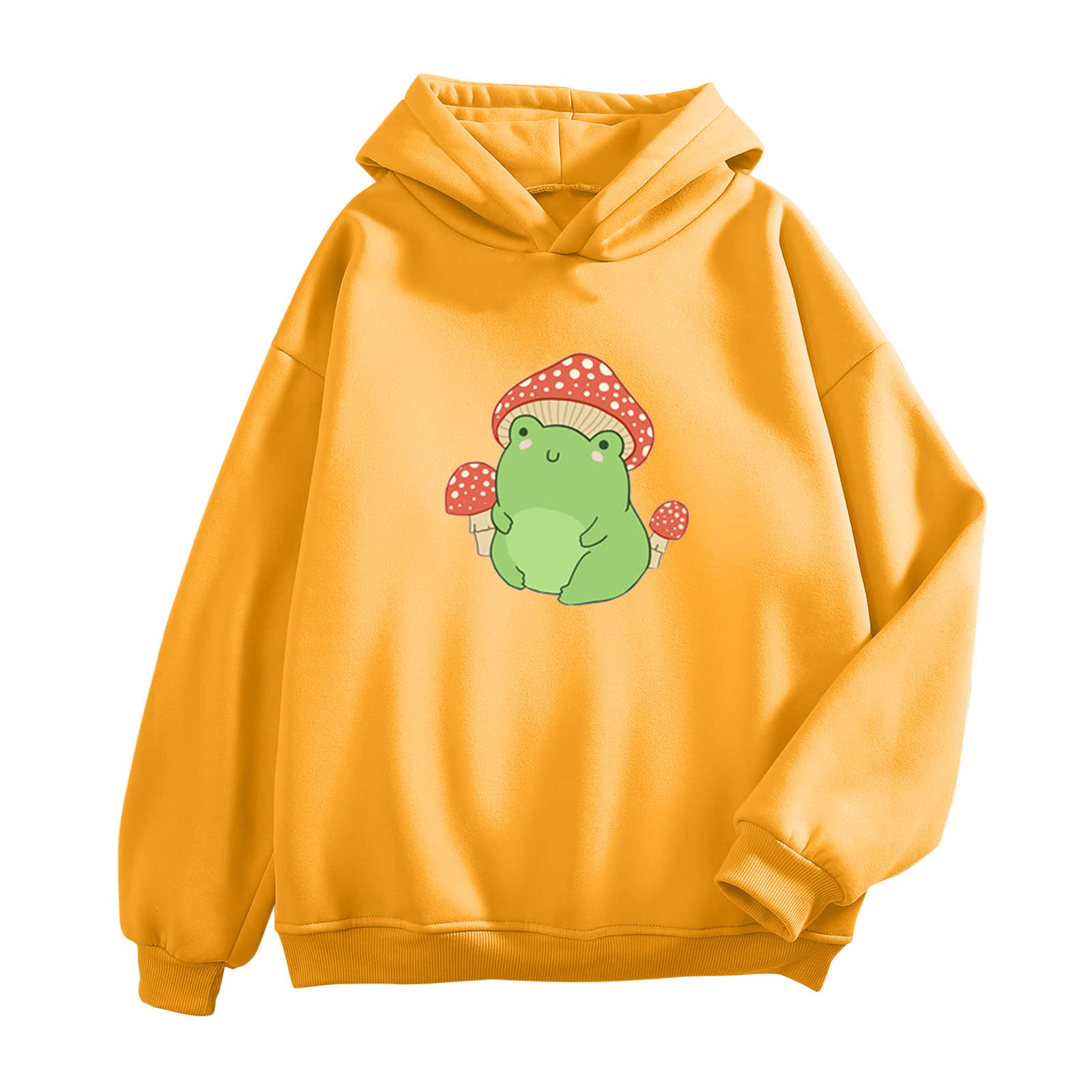 Plus Size Women's Cute Frog & Kawaii Mushroom Hooded Zip-Up Sweatshirt | Cozy Oversized Fleece Pullover for Casual Wear, Lounge & Street Fashion