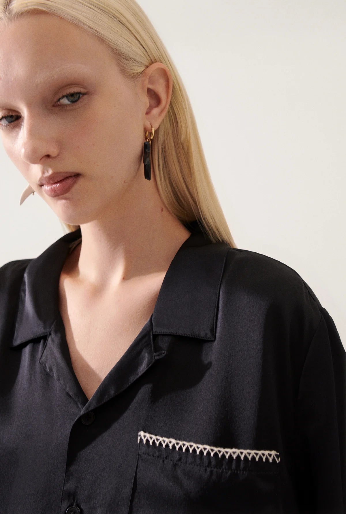 Men's Camp Shirt with Blanket Stitch Detail in Black - Perfect for Casual Outings and Outdoor Adventures