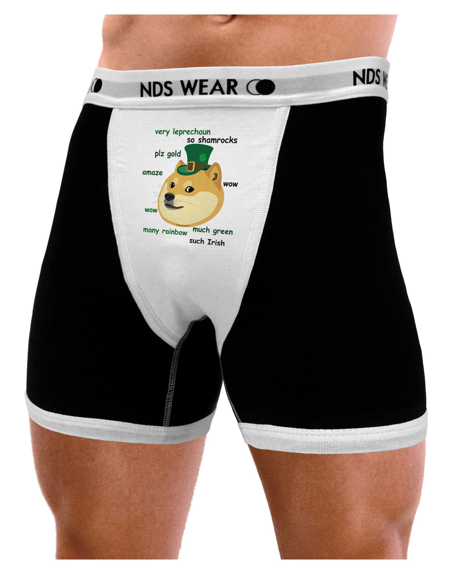 NDS Wear TooLoud St. Patrick's Day Leprechaun Doge Men's Boxer Brief Underwear - Fun Novelty Underwear for Irish-Themed Parties & Festive Holiday Gifts