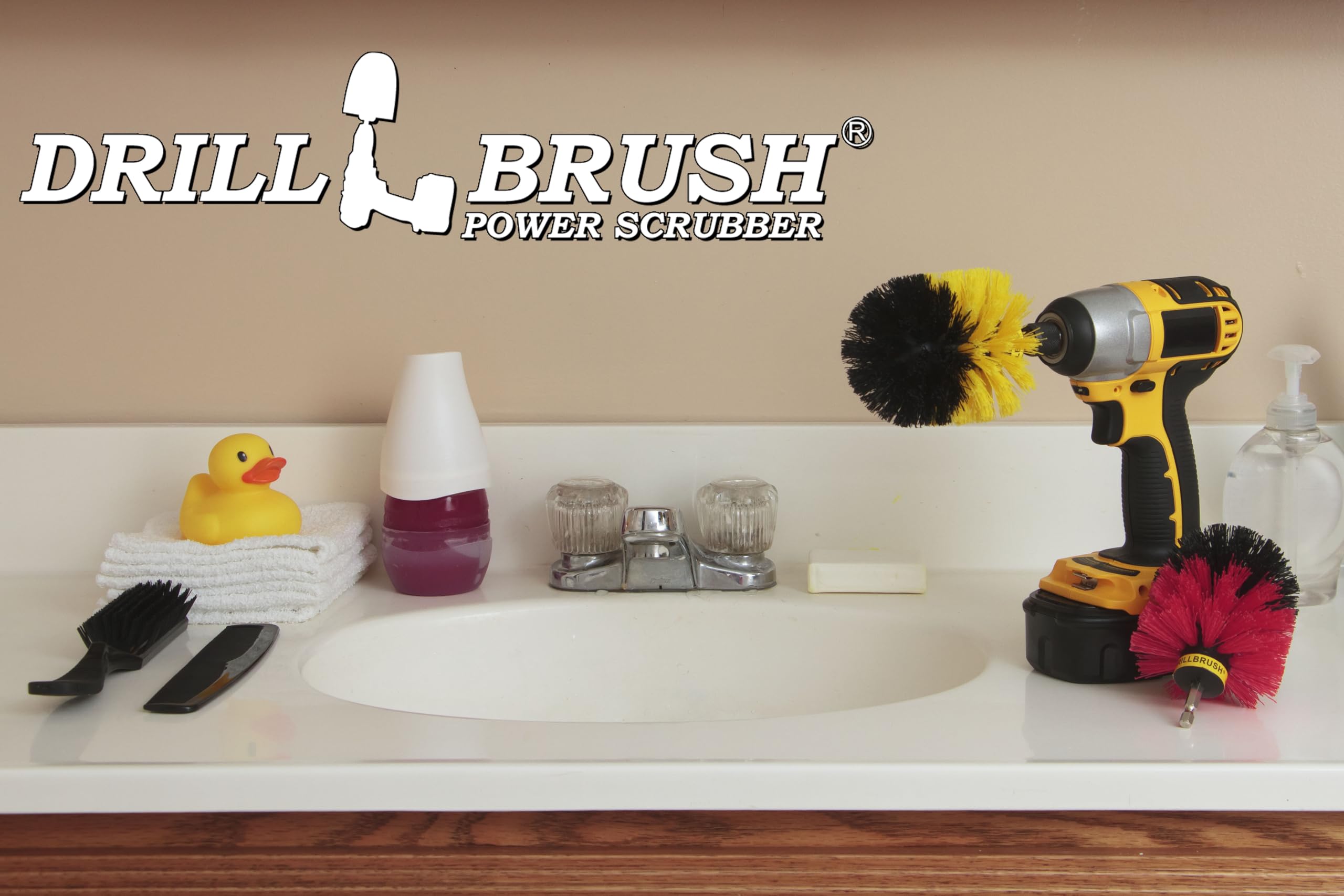 Power Drill Brush Cleaning Kit for Concrete, Brick, Stone & Fireplace - Heavy Duty Scrub Brush for Soap Scum, Hard Water Stains, Rust & Mineral Deposits - Perfect for Bird Baths, Garden Statues & Bathroom Cleaning