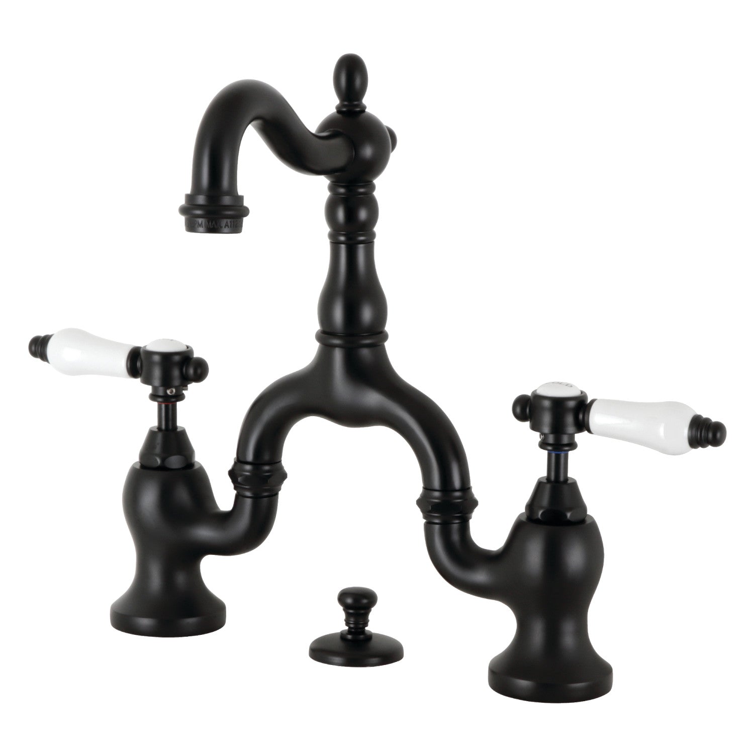 Bel Air KS7970BPL Matte Black Bathroom Faucet - 2-Handle 3-Hole Deck Mount Sink Faucet with Brass Pop-Up Drain - Perfect for Modern Bathroom Vanities and Powder Rooms