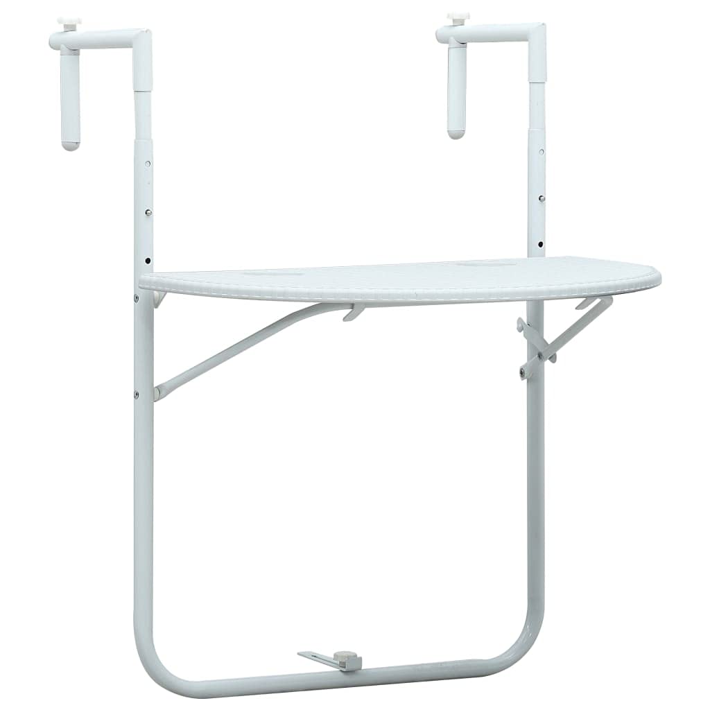 Adjustable White Plastic Rattan Look Balcony Folding Deck Table - 23.6