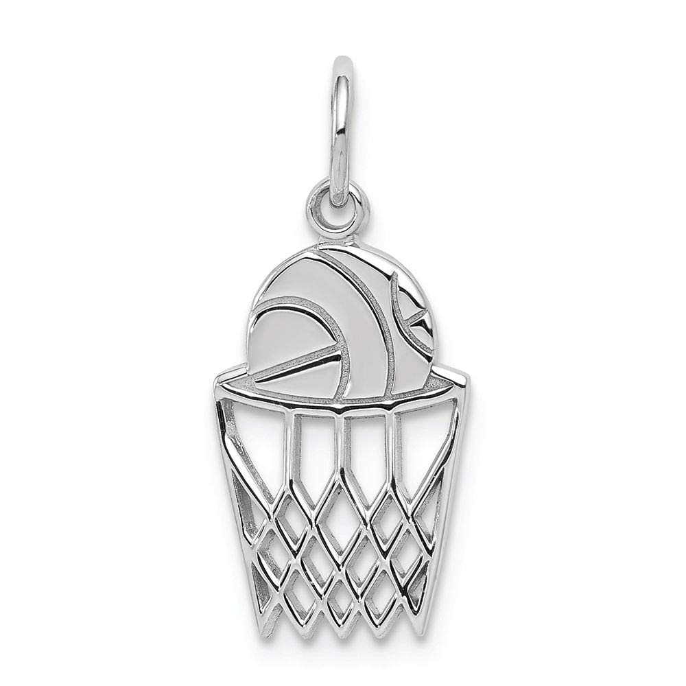 10k White Gold Basketball Net Charm Pendant Necklace - Dainty Sports Jewelry for Basketball Lovers - Perfect Gift for Players, Coaches & Fans - Game Day, Graduation & Birthday Accessories