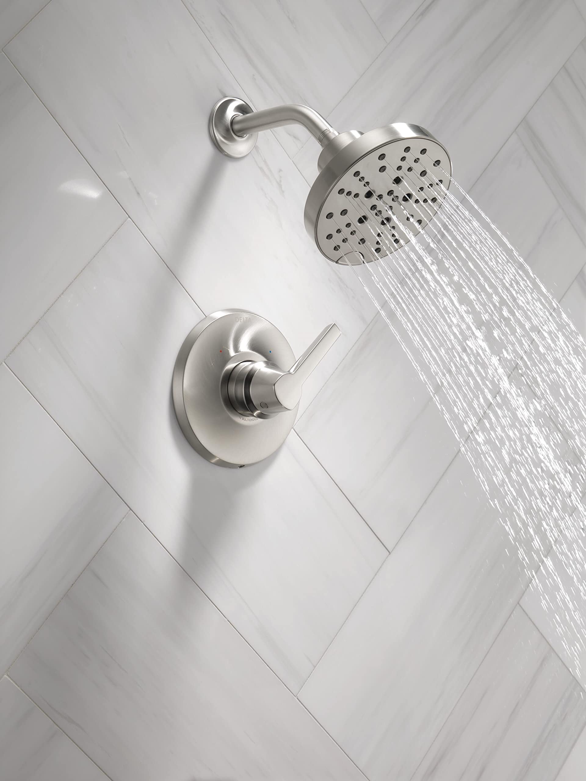 Delta Galeon 14 Series Brushed Nickel Single Handle Shower Faucet with H2Okinetic Shower Head - Complete Shower Trim Kit & Lumicoat Stainless Steel Fixtures (Model T14272-SS-PR) - Perfect for Modern Bathroom Renovations & Spa-Like Shower Experiences