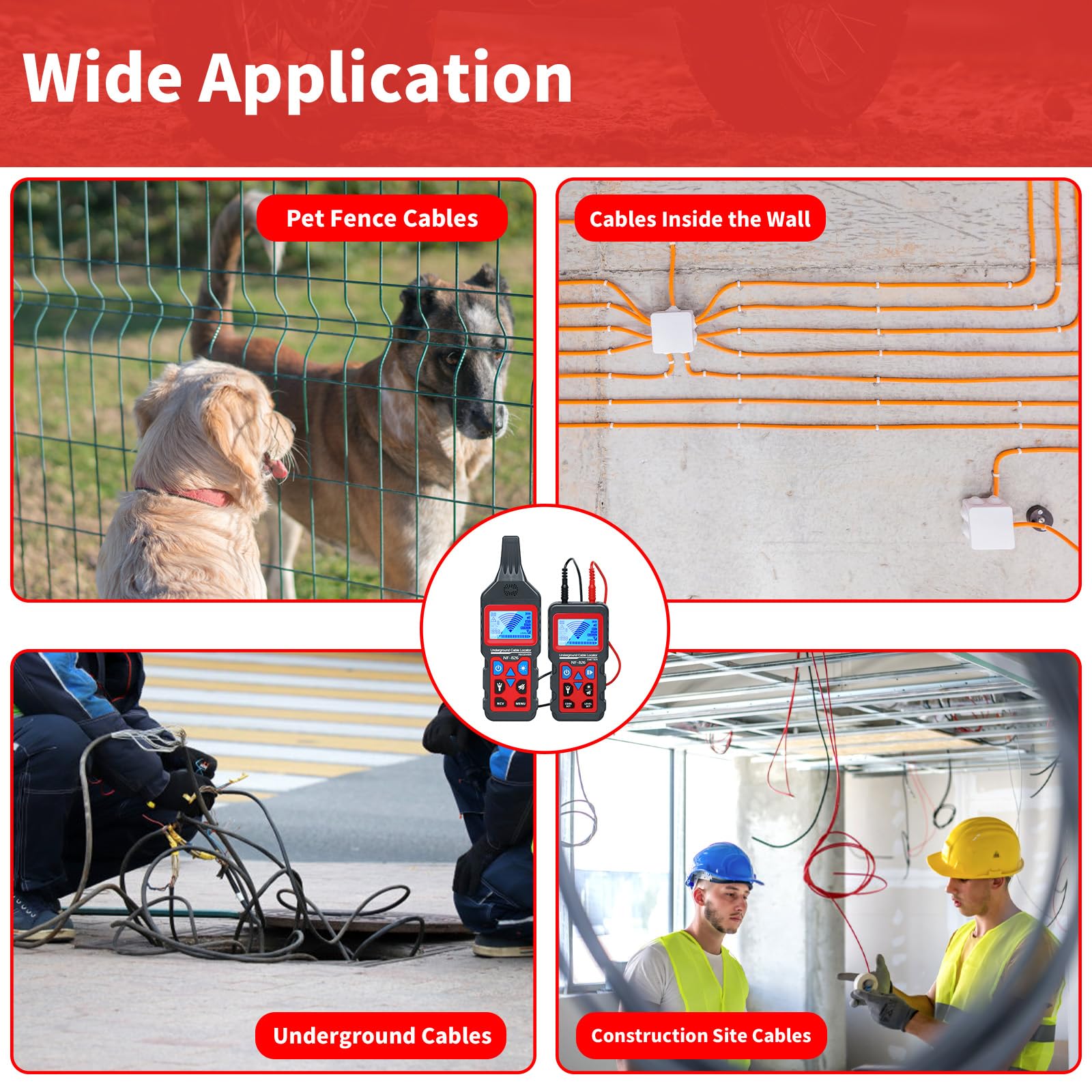 RockyMars NF826 Underground Cable Wire Locator - Professional Cable Tester & Wire Tracker for Dog Fence Cables, Short Circuit Detection, and Wall Wiring - Perfect for Electricians, DIY Home Repairs, and Underground Utility Detection