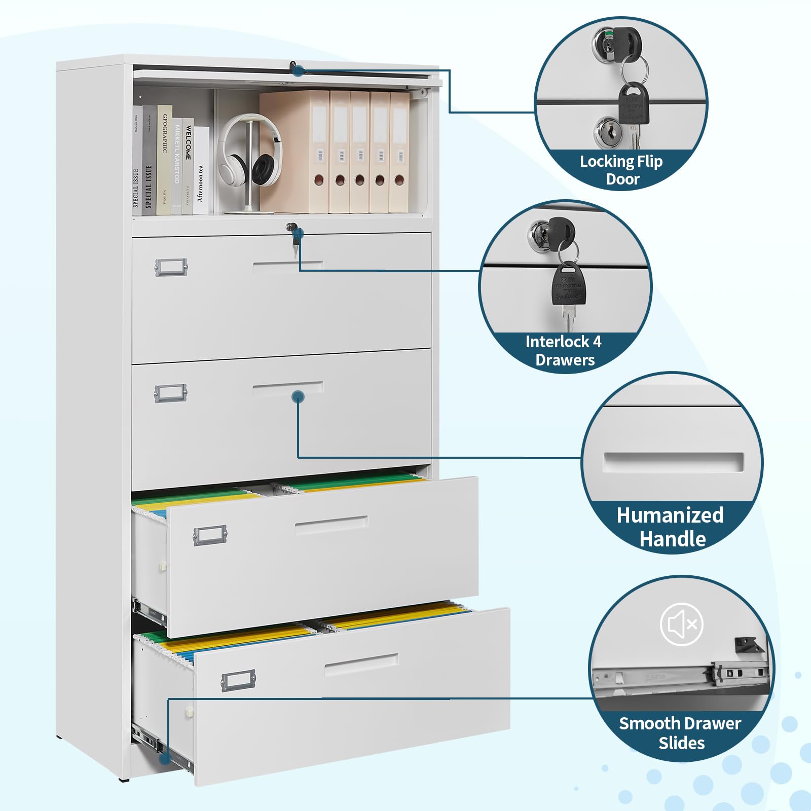 MIIIKO 4-Drawer Metal File Cabinet with Lock, 36