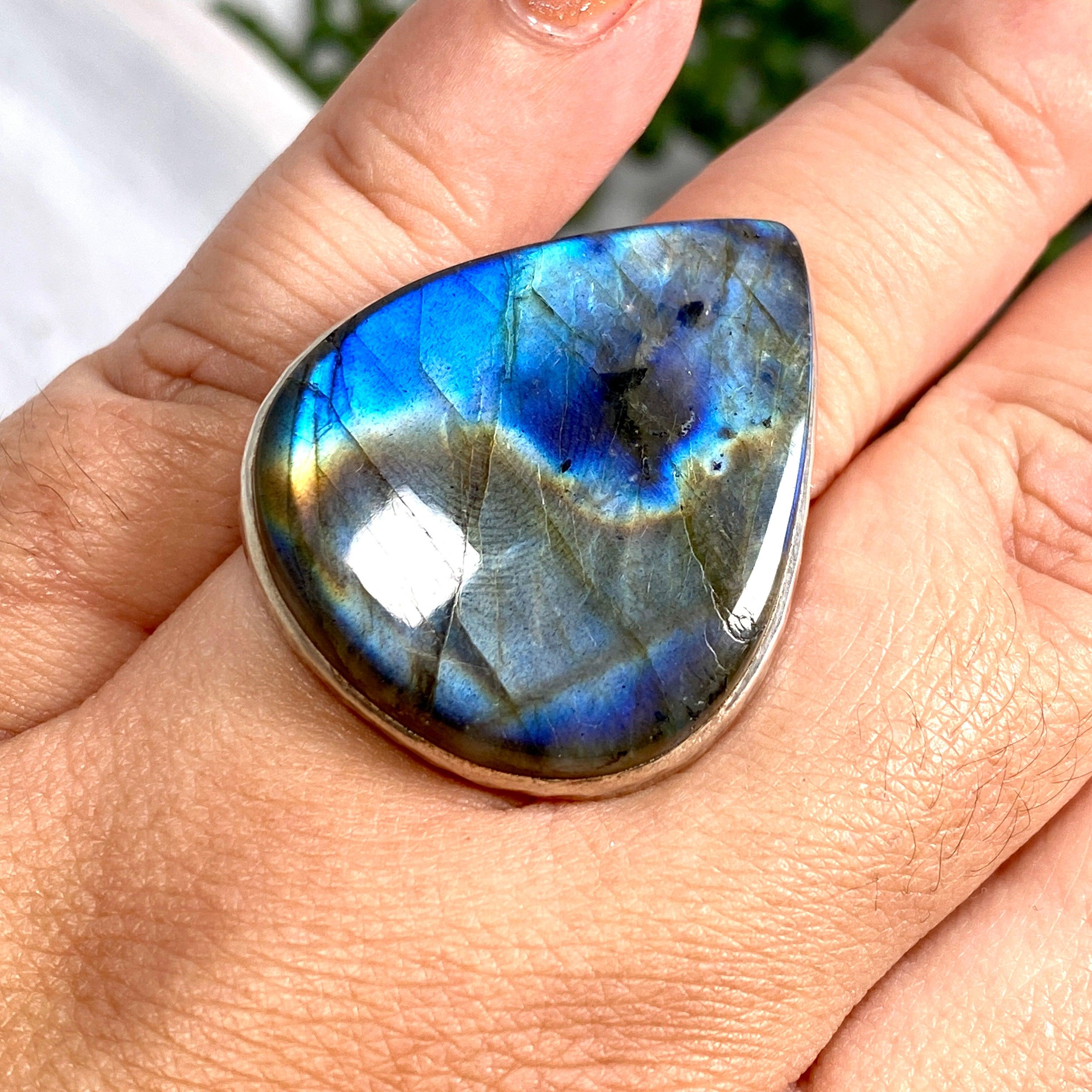 Labradorite Teardrop Beaded Band Ring - Size 9.75 - Handmade Boho Jewelry for Women - Perfect for Everyday Wear & Special Occasions