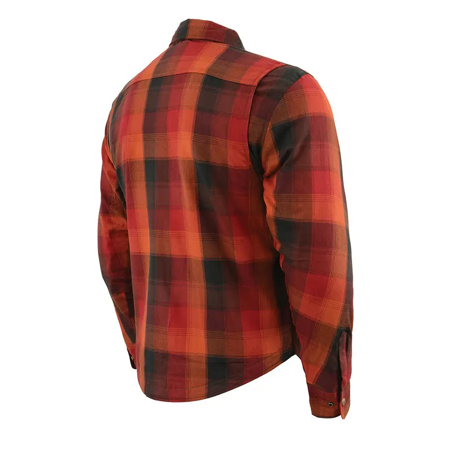 Milwaukee Leather Men's Red & Orange Armored Flannel Biker Shirt with Reinforced Fibers | Motorcycle Riding Gear for Safety & Style