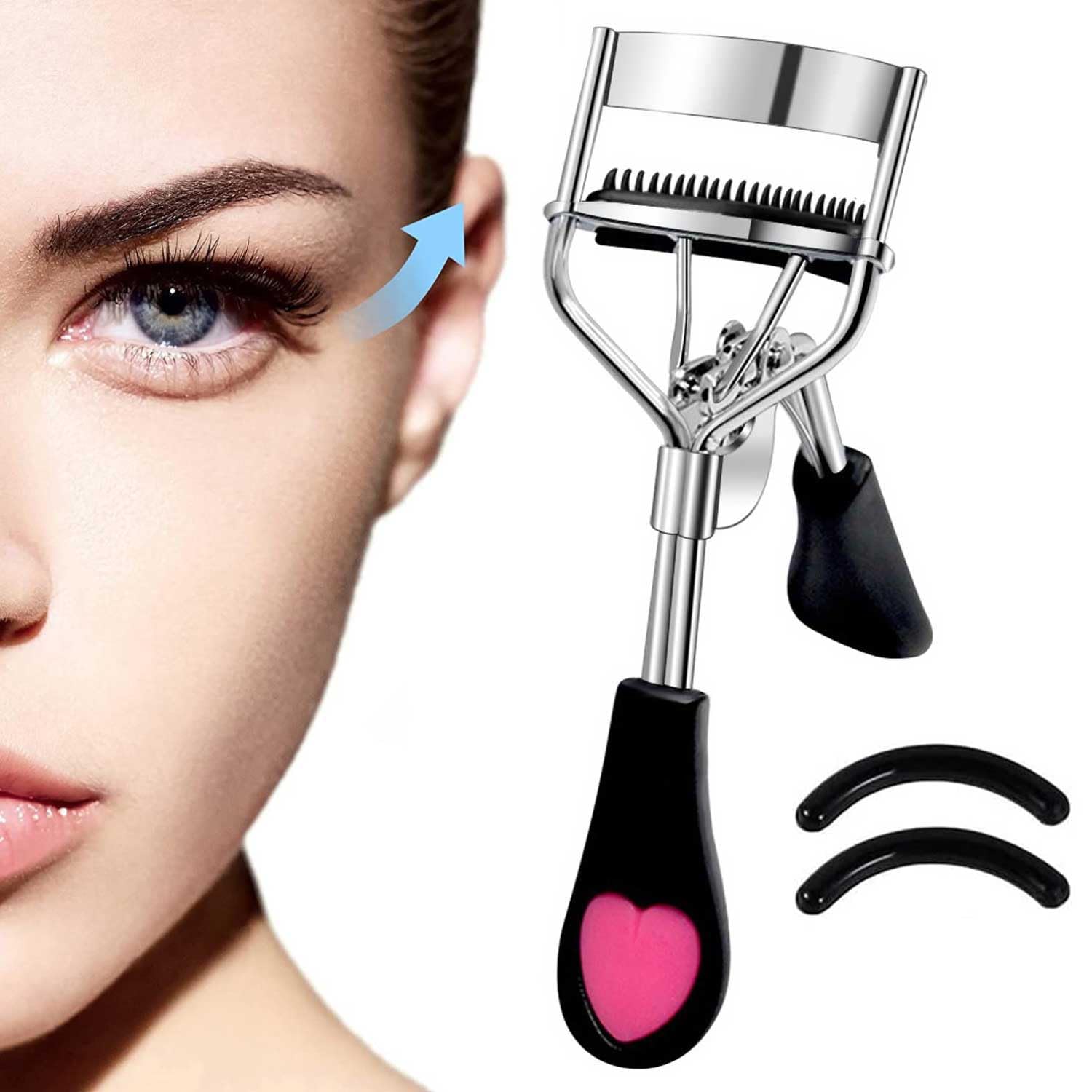 Pinkiou Eyelash Curler with Comb - Universal Fit for All Eye Shapes, Curved Design for Women's Makeup, Natural & Long-Lasting Eyelash Curling Tool - False Lashes Accessory (Black) - Perfect for Daily Makeup, Special Occasions & Professional Salon Use