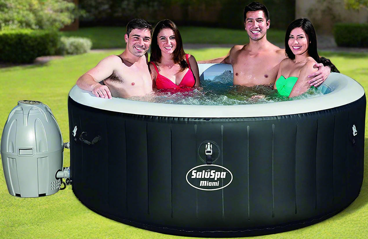 Bestway Miami Inflatable Hot Tub - 4-Person Portable Spa with 120 Bubble Jets, Energy Efficient Heating System for Year-Round Relaxation (Model 3182021) - Perfect for Backyard, Patio, Deck & Outdoor Family Gatherings