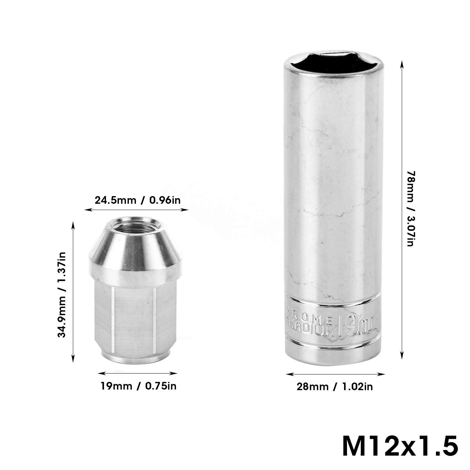 20pcs T304 Stainless Steel Wheel Lug Nuts M12x1.5 Thread - Heat Treated Forged CNC Machined Universal Car Wheel Nuts for Trucks, SUVs, and Sedans - Durable Auto Accessories for Off-Roading and Everyday Driving