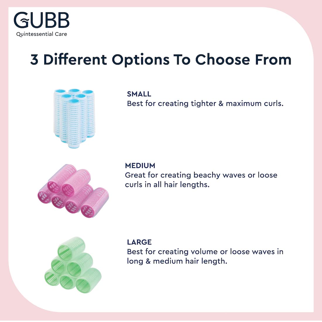 GUBB Self Grip Hair Rollers for Curling - 12 Large Pink Hair Curlers for Medium Length Hair | Heatless Curling Tools for Salon Quality Waves at Home | Perfect for Parties, Weddings & Everyday Styling