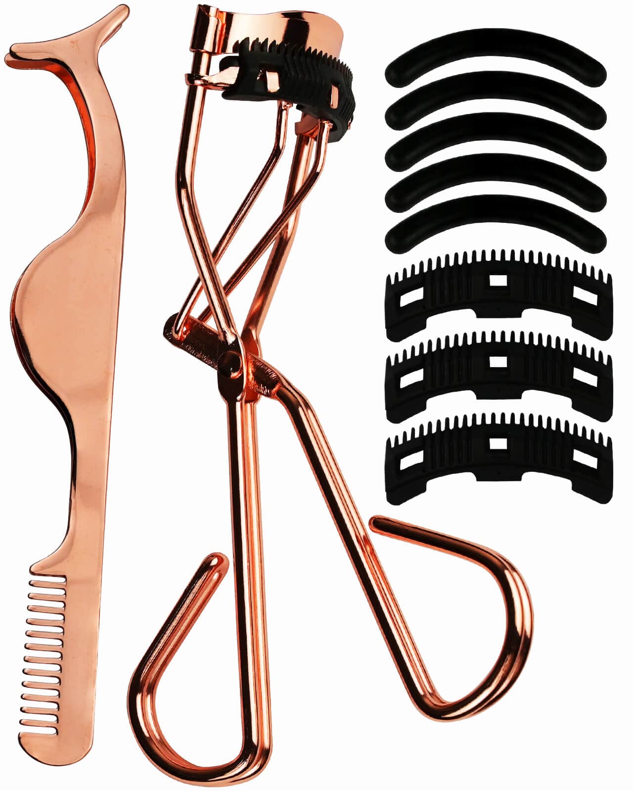 Best Eyelash Curler with Comb & Applicator Tweezers - Rose Gold Lash Curling Tool for Natural Volume & Lift | Perfect for Daily Makeup, Bridal Looks & Professional Salon Use
