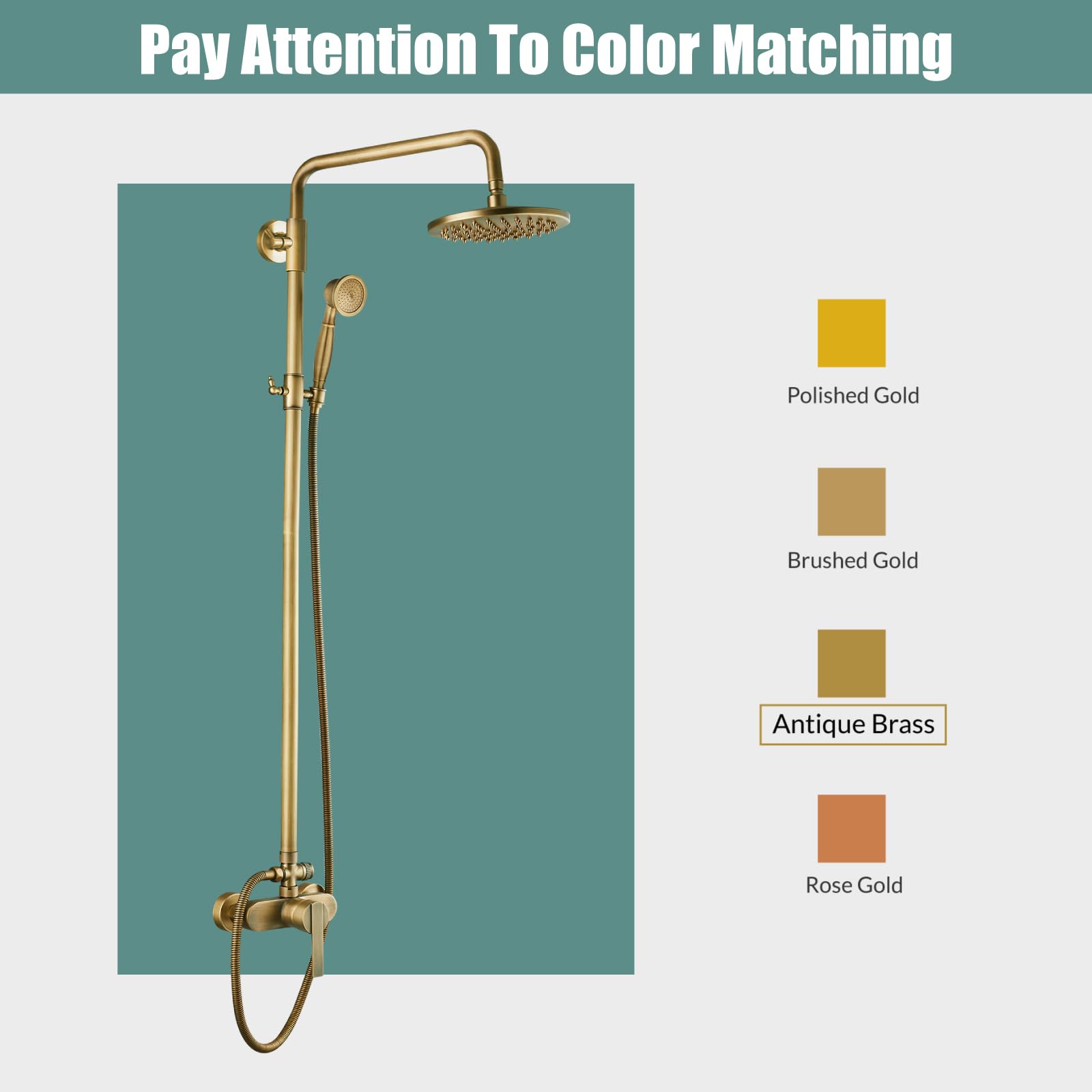 Vintage Brass Exposed Pipe Shower System - 8 Inch Rainfall Shower Head & Handheld Sprayer Combo Set with Single Handle - Dual Function Bathroom Faucet for Luxurious Spa Experience