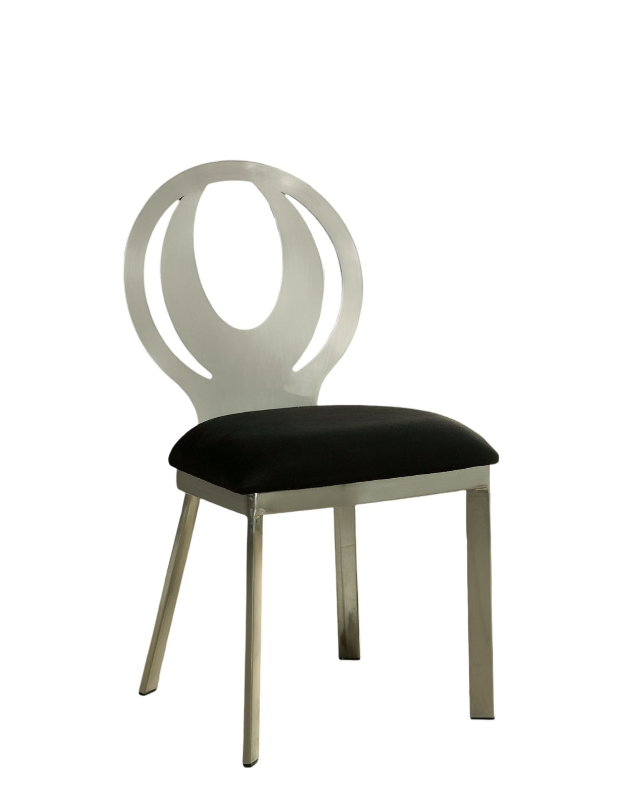 Modern Silver Metal Frame 2-Piece Dining Chairs Set with Black Microfiber Cushion & Oval Back Design - Elegant Kitchen & Dining Room Furniture for Home Decor