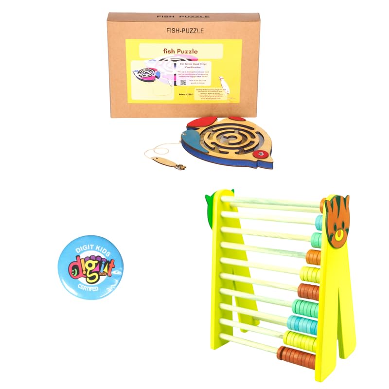 Technybirds Wooden Fish Maze Puzzle & Abacus Set - Montessori Educational Toys for Kids | Develop Problem-Solving, Counting & Fine Motor Skills | Perfect for Classroom Learning & Homeschool Activities