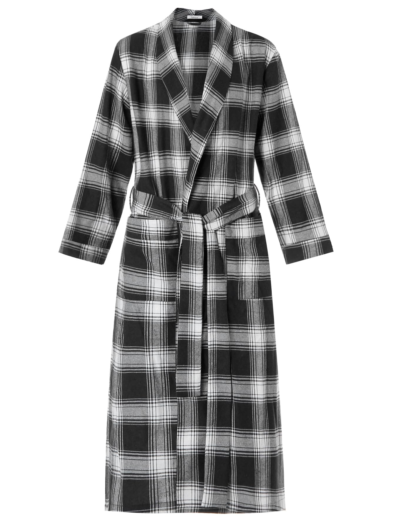 Men's Cotton Flannel Long Robe - Full Length Plaid Bathrobe for Winter Warmth - Cozy Loungewear for Home Relaxation & Spa Days