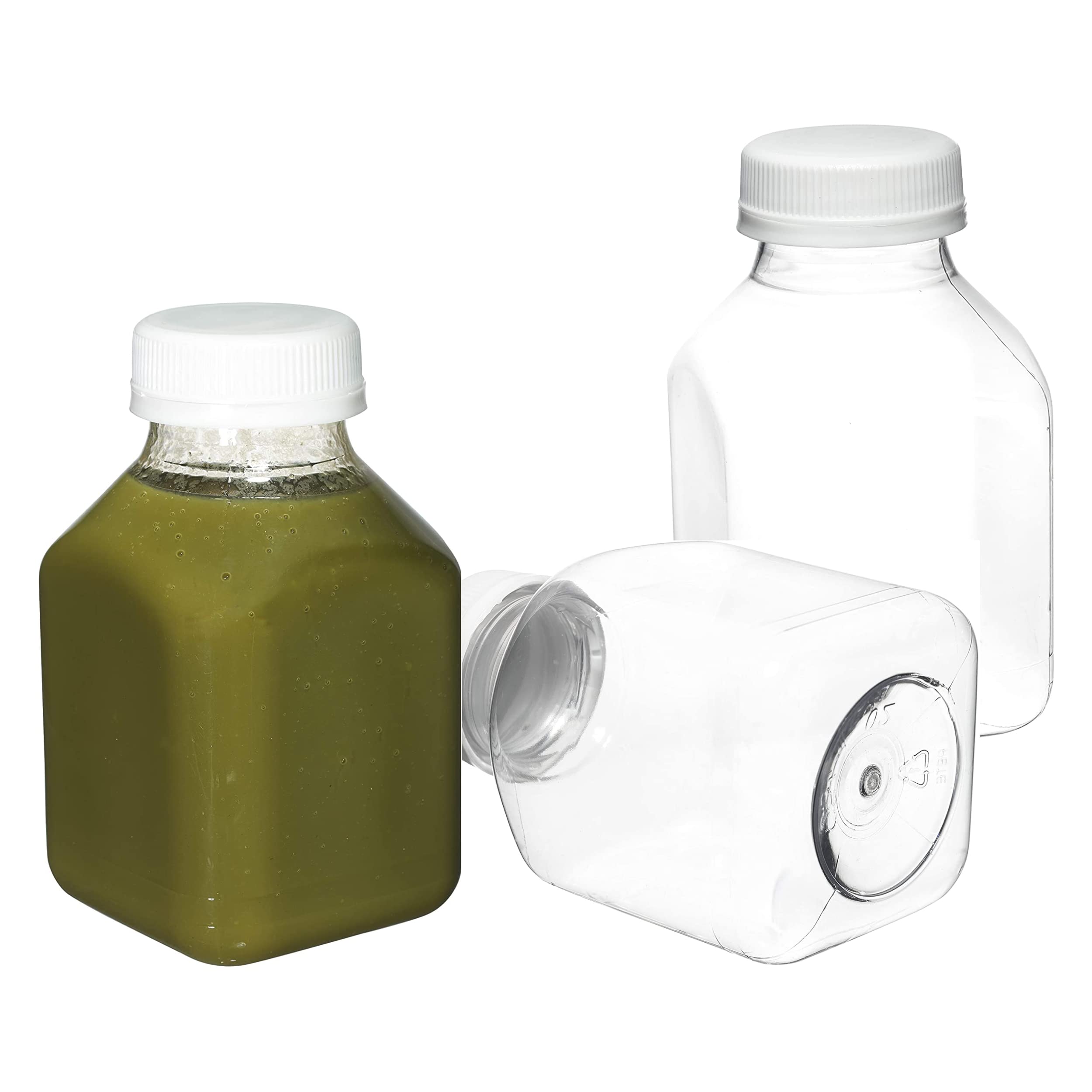 100 Pack 8oz Clear Plastic Juice Bottles with Tamper Evident Caps - BPA Free Reusable Smoothie & Beverage Containers for Juicing, Meal Prep, Picnics, Restaurants & Home Use - EcoQuality Food Grade Storage Bottles