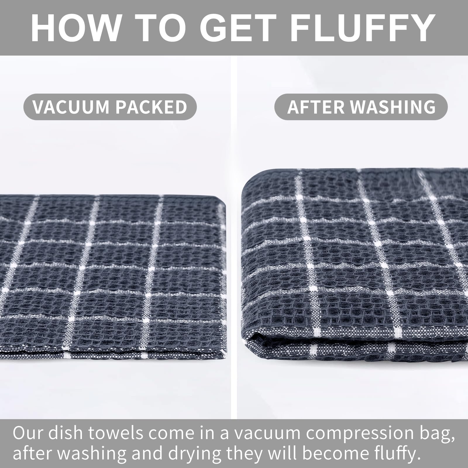 6 Pack Premium Cotton Waffle Weave Dish Towels - 12x12 Inch Super Absorbent & Quick Drying Kitchen Cloths - Lattice Design Dish Rags for Washing Dishes, Cleaning Countertops & Household Chores (Grey)