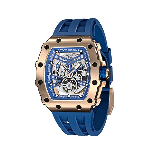 Luxury Men's Automatic Mechanical Watch - 50M Waterproof Japanese Movement Square Wristwatch with Fluorine Rubber Strap & Luminous Dial - Elegant Gift for Him - Perfect for Business, Formal Events & Everyday Wear