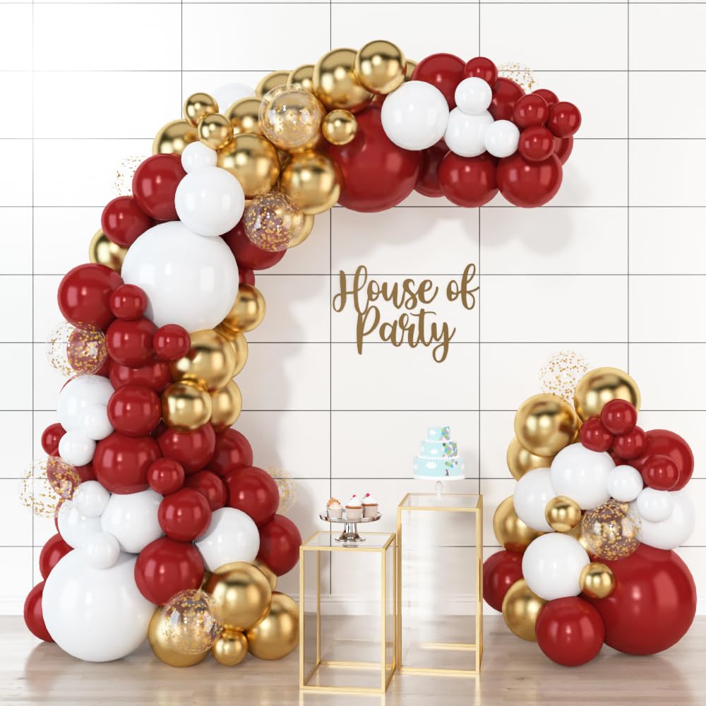 HOUSE OF PARTY Red & Gold Balloon Garland Kit - 50pcs Premium Balloons with Gold Confetti for Weddings, Anniversaries, Valentine's Day | Elegant Party Decorations for Birthday, Bridal Shower & Holiday Celebrations
