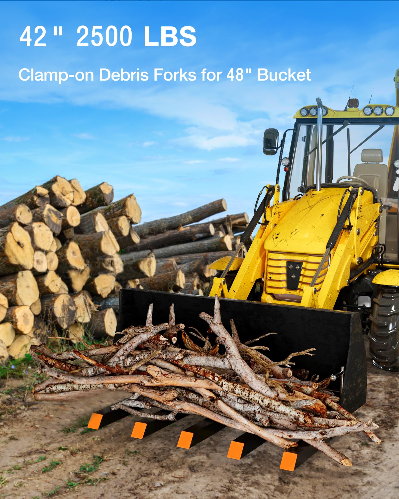 Heavy Duty 2500lbs Clamp-On Pallet Forks with 5 Tines for 48