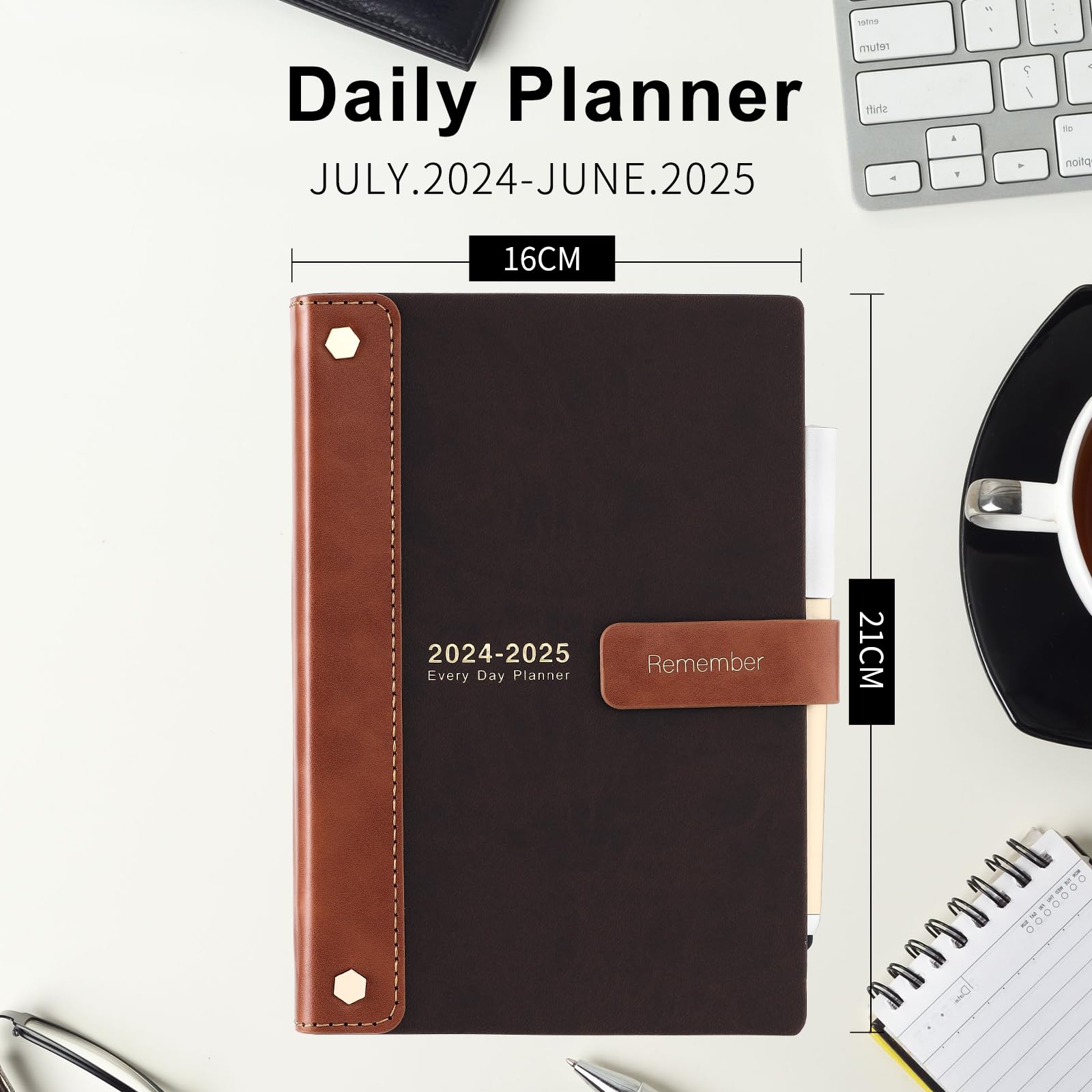 Mljtoyo 2024-2025 Academic Planner - July 2024 to June 2025 Weekly & Monthly Diary with Pen Loop, Stickers & Inner Pocket - 24x25 Pages/Day Hardcover Coffee Design - Perfect for Students, Teachers & Office Professionals