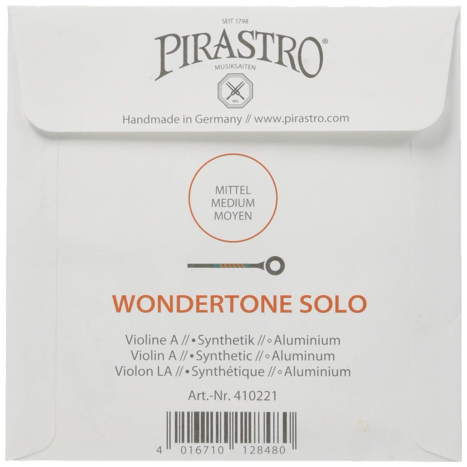 PIRASTRO Wondertone Solo 4102 Violin Strings A-Wire 4/4 Size Synthetic Core with Aluminum Wound - Perfect for Professional Violinists & Orchestral Performances
