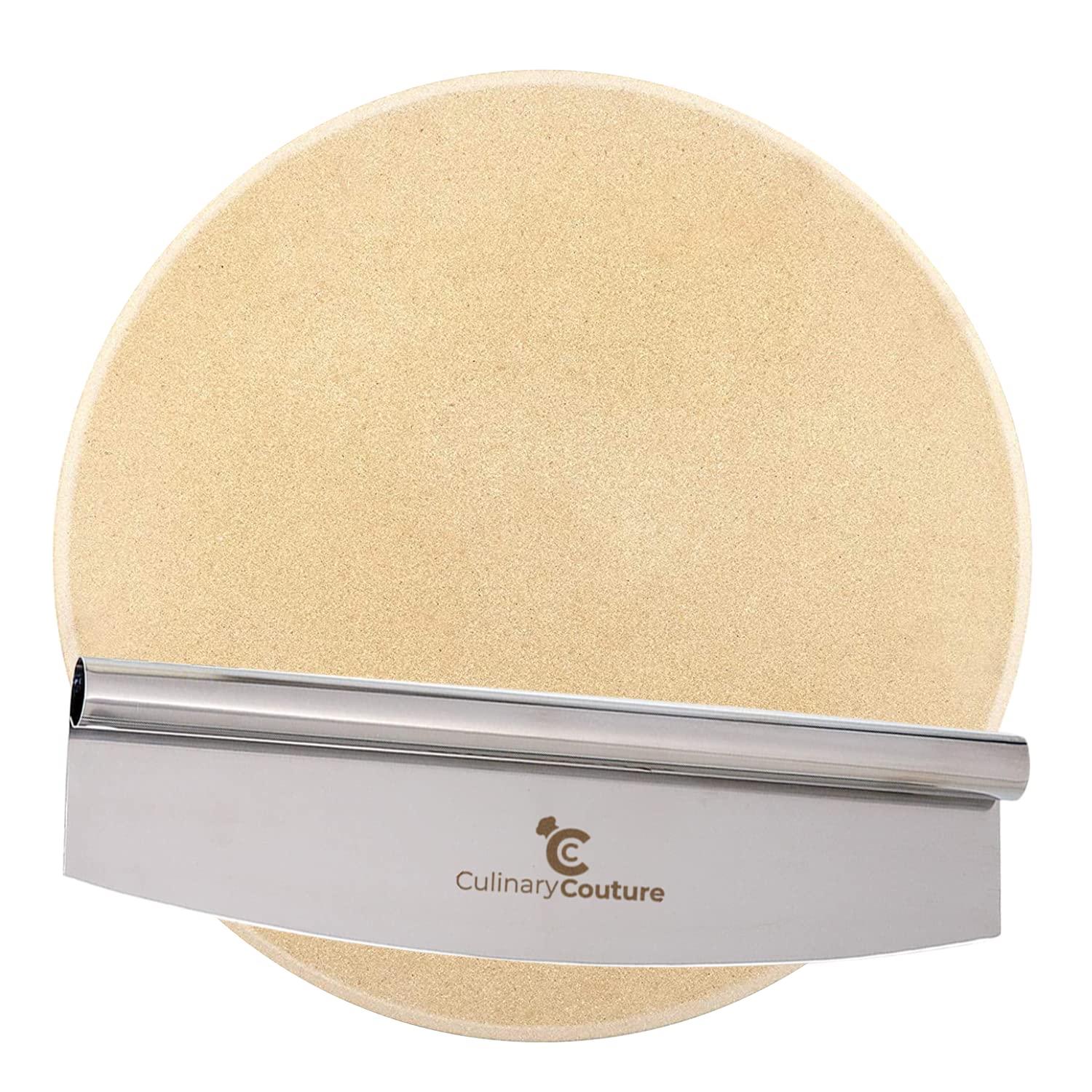 **16-inch Round Pizza Stone with Cutter - Durable Thermal Baking Stone for Oven & Grill - Perfect for Homemade Pizza, Bread, Calzone & Cookies - Ideal for Outdoor BBQ & Family Baking Nights**