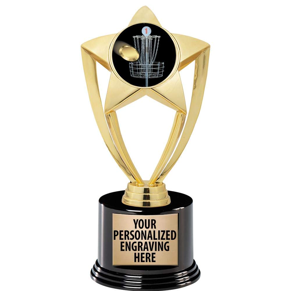 8 Inch Gold Star Disc Golf Trophy with Deluxe Round Base - Premium Award for Disc Golf Tournaments & Championships - Perfect for Sports Awards Ceremonies and Player Recognition