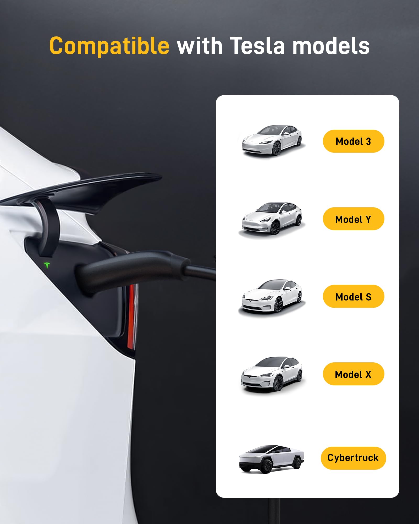 Tesla EV Charger Level 1 & 2 - 240V 16Amp Portable Electric Vehicle Charger with NEMA 5-15 & 6-20 Plugs, 25ft Extension Cord & Adjustable Current - Compatible with Tesla Model S/3/X/Y - Perfect for Home, Office & Road Trip Charging