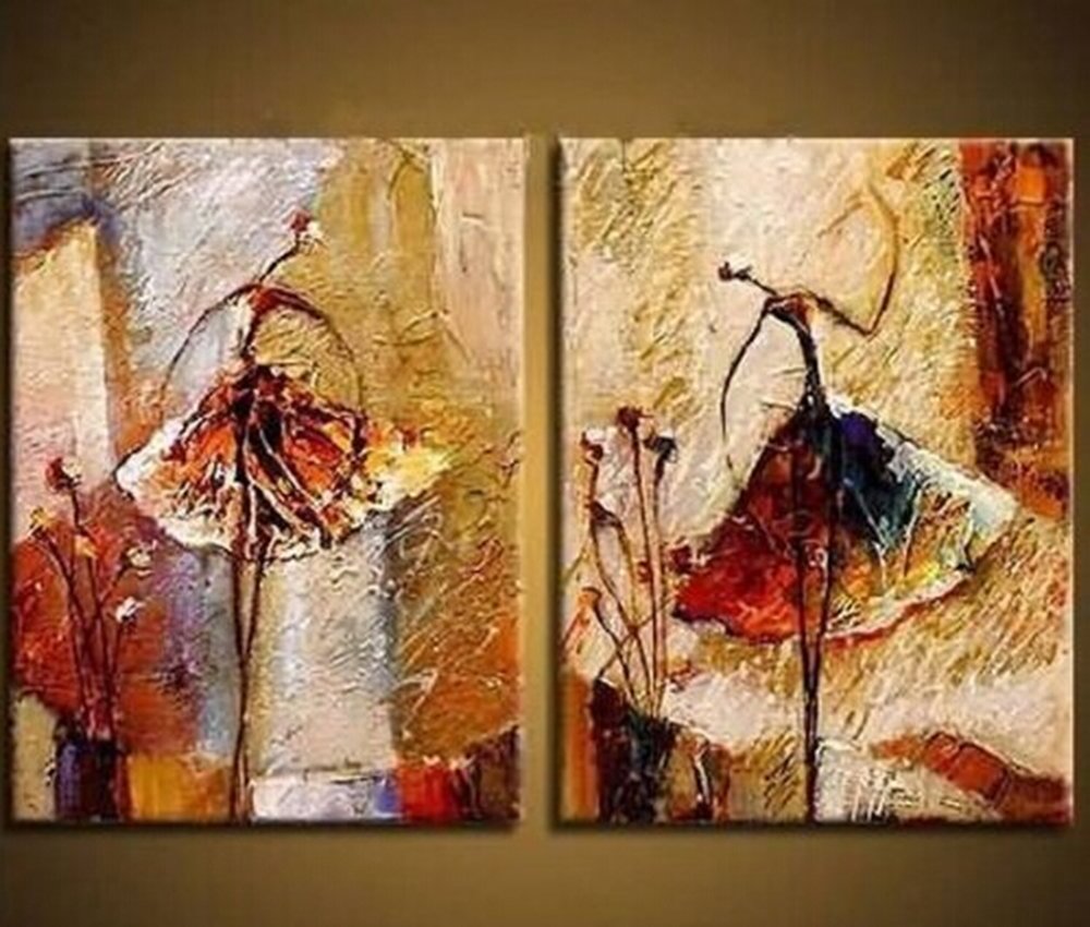 Osm Art Modern Hand Painted Abstract Oil Paintings on Canvas - Ballet Dancers Wall Art Set of 2, Unframed Contemporary Home Decor for Living Room, Bedroom & Office