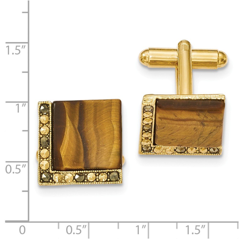 Luxury Gold Tone Tiger Eye and Marcasite Cufflinks for Men - Elegant Dress Shirt Accessories for Weddings, Business & Formal Events