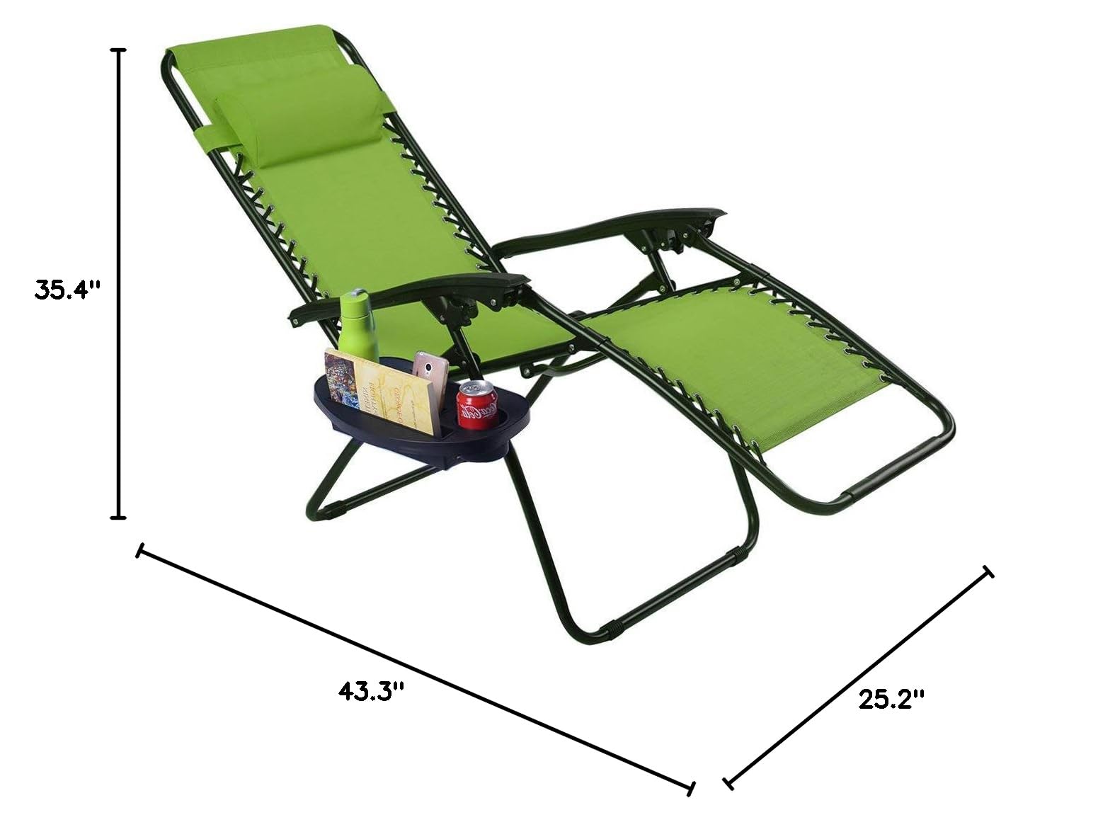 Adjustable Zero Gravity Folding Lounge Chair with Cup Holder & Headrest - Outdoor Recliner for Pool, Patio, Garden, Backyard Relaxation - Comfortable Green Reclining Patio Chair for Sunbathing, Reading & Napping