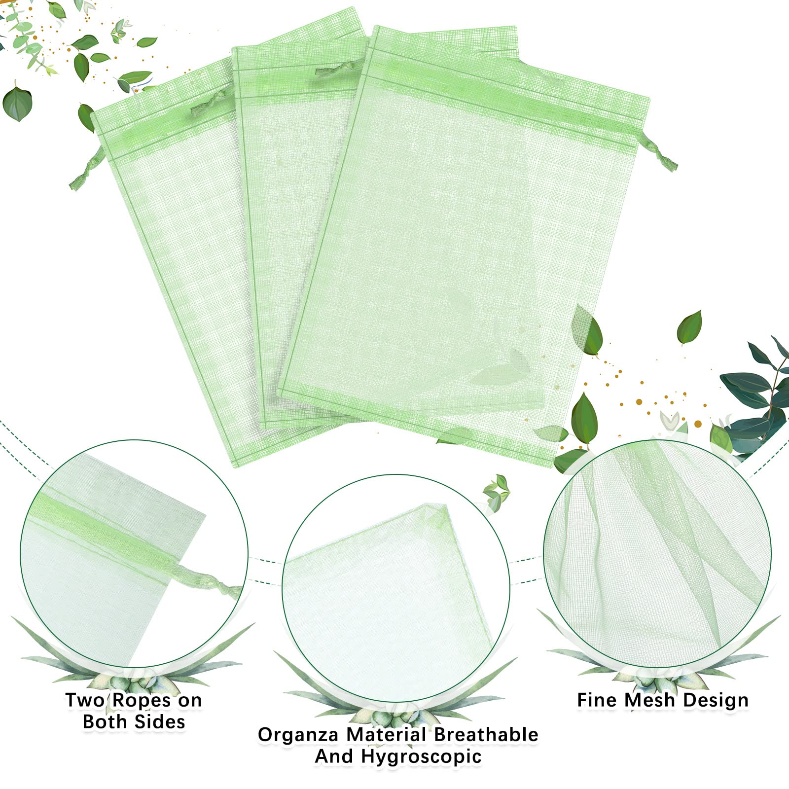 BOAO 200 Pcs Reusable Mesh Fruit Protection Bags with Drawstring - Breathable Garden Netting Covers for Apple Trees, Vegetables & Plants (Ideal for Organic Gardening & Pest Control)