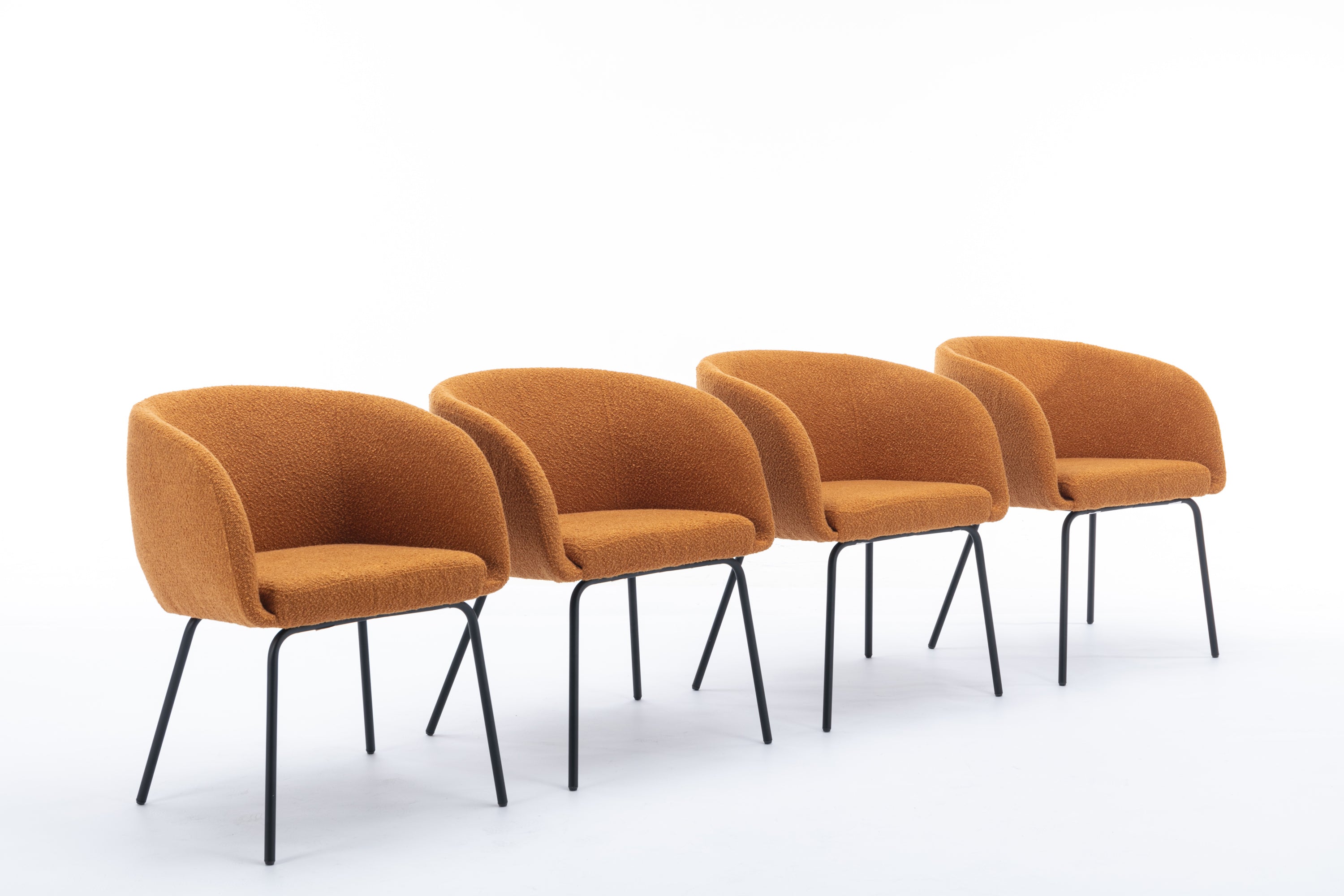 Boucle Fabric Dining Chairs with Black Metal Legs - Set of 2, Modern Ginger Upholstered Side Chairs for Kitchen, Dining Room, and Office