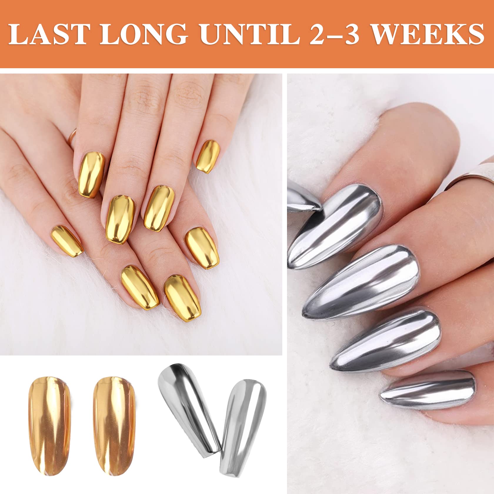 Silver Gold Mirror Chrome Nail Powder - Metallic Holographic Nail Pigment Set for Gel Nails | DIY Manicure, Nail Art Design, Salon & Home Use