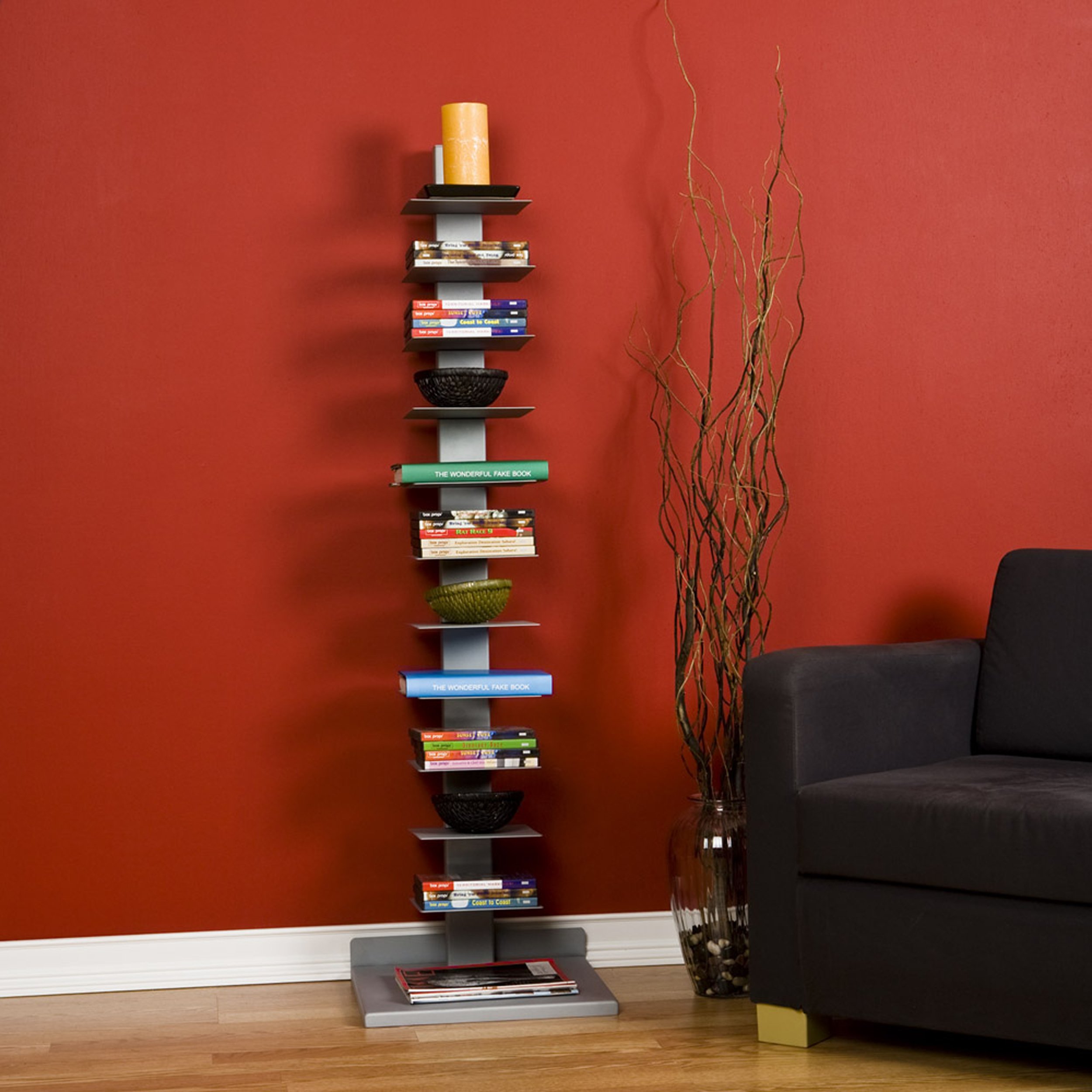 SEI Furniture 11-Shelf Metal Bookcase Tower, Silver - Modern Bookshelf for Home Office, Living Room & Library Storage