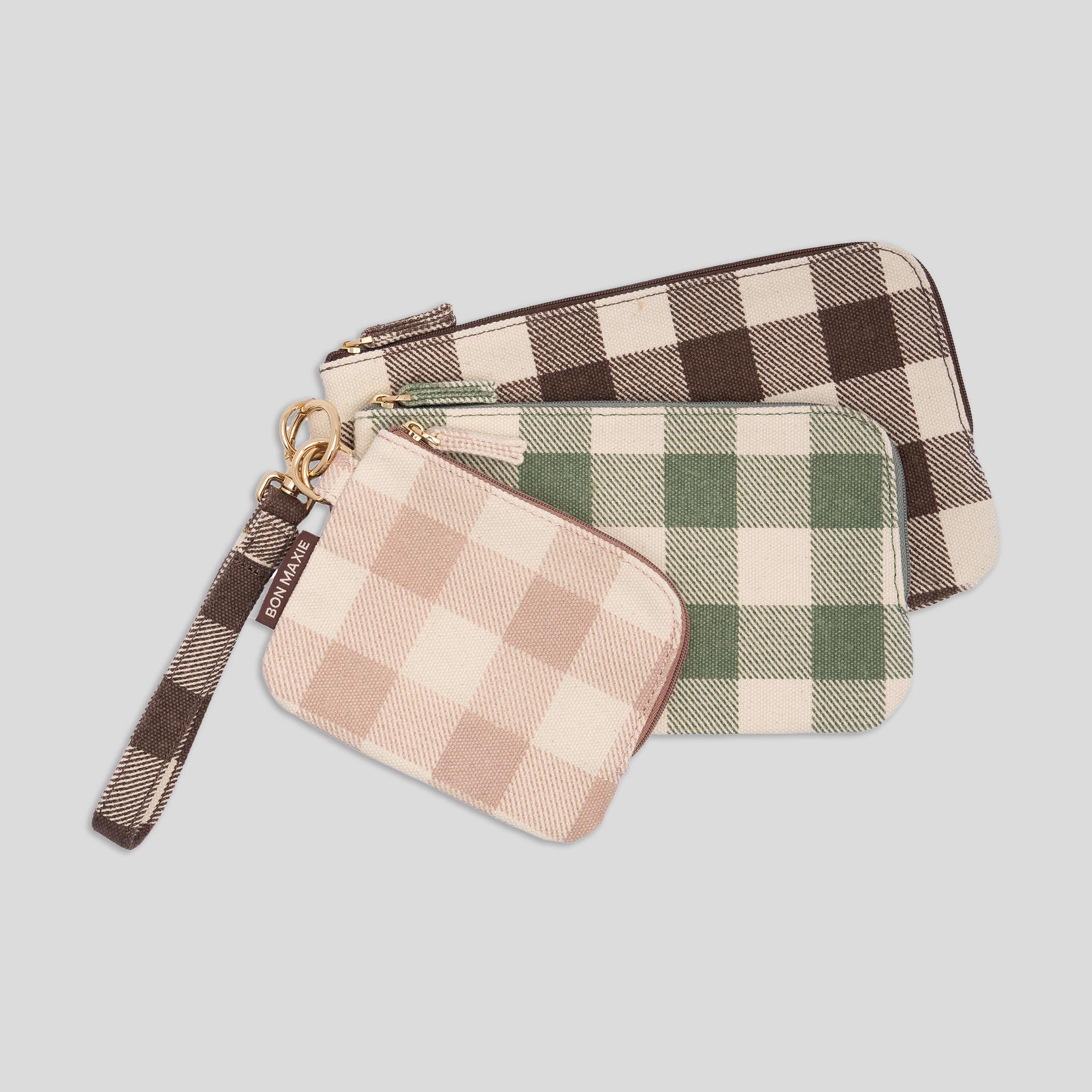 Bag Buddies Organizer Pouch Set - Muted Gingham Pattern for Purse & Backpack Organization | Travel & Daily Essentials Storage
