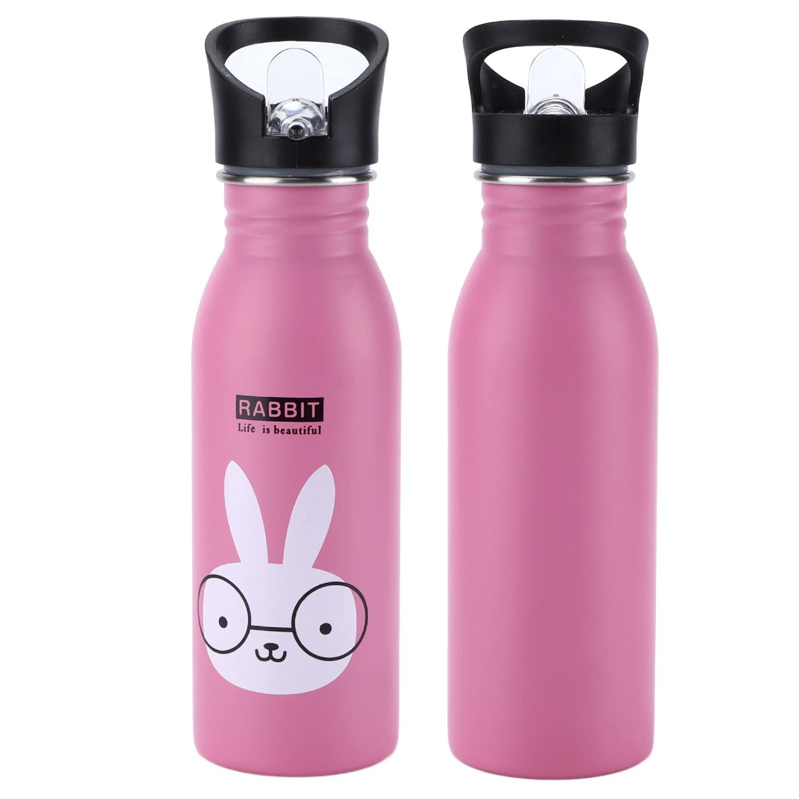 Stainless Steel Water Bottle for Kids - Cute Cartoon Animal Design, Leak-Proof with Straw Lid & Nozzle | Durable Sports & Travel Water Cup for School, Hiking, Gym, and Outdoor Activities
