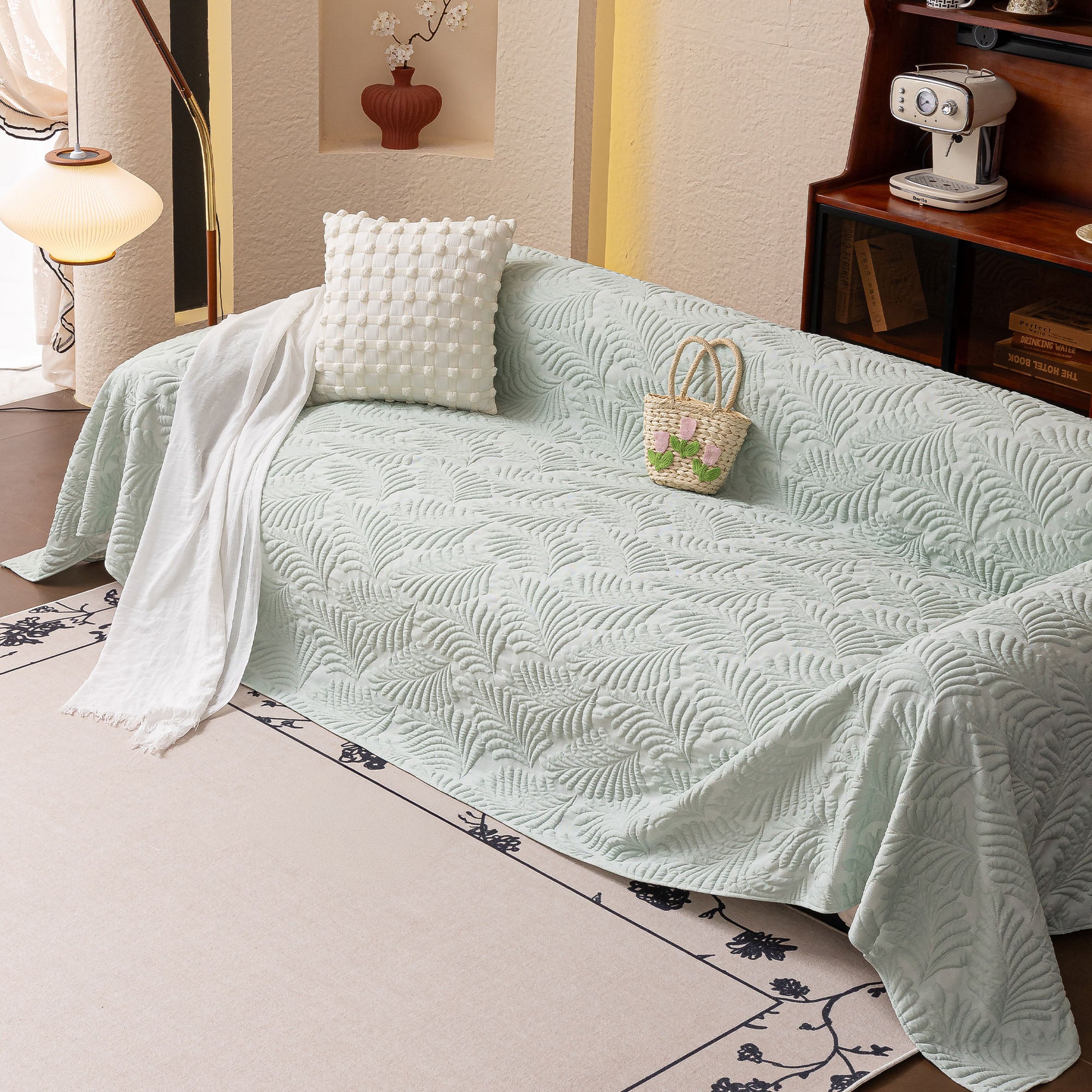 Modern Multi-Color Leaf Print Sofa Cover - Pet-Friendly, Durable & Soft Couch Protector - Easy Wash Stretchable Slipcover for Living Room, Bedroom, Office Furniture Protection