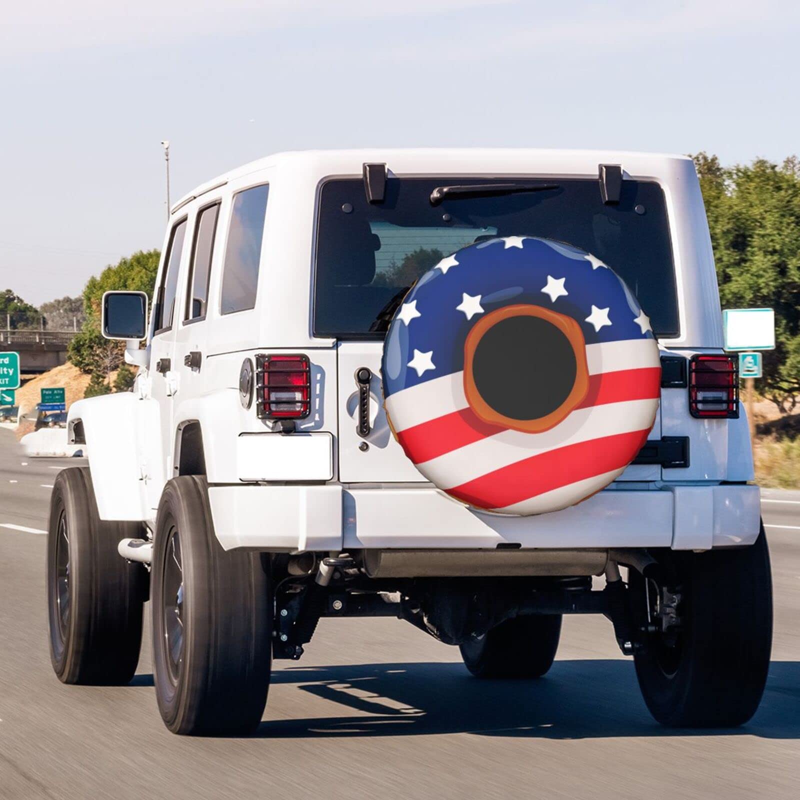 American Flag Donut Spare Tire Cover - 15 Inch Dust-Proof Wheel Protector for Trailers, RVs & SUVs | Waterproof UV-Resistant Tire Accessory for Camping, Road Trips & Outdoor Adventures